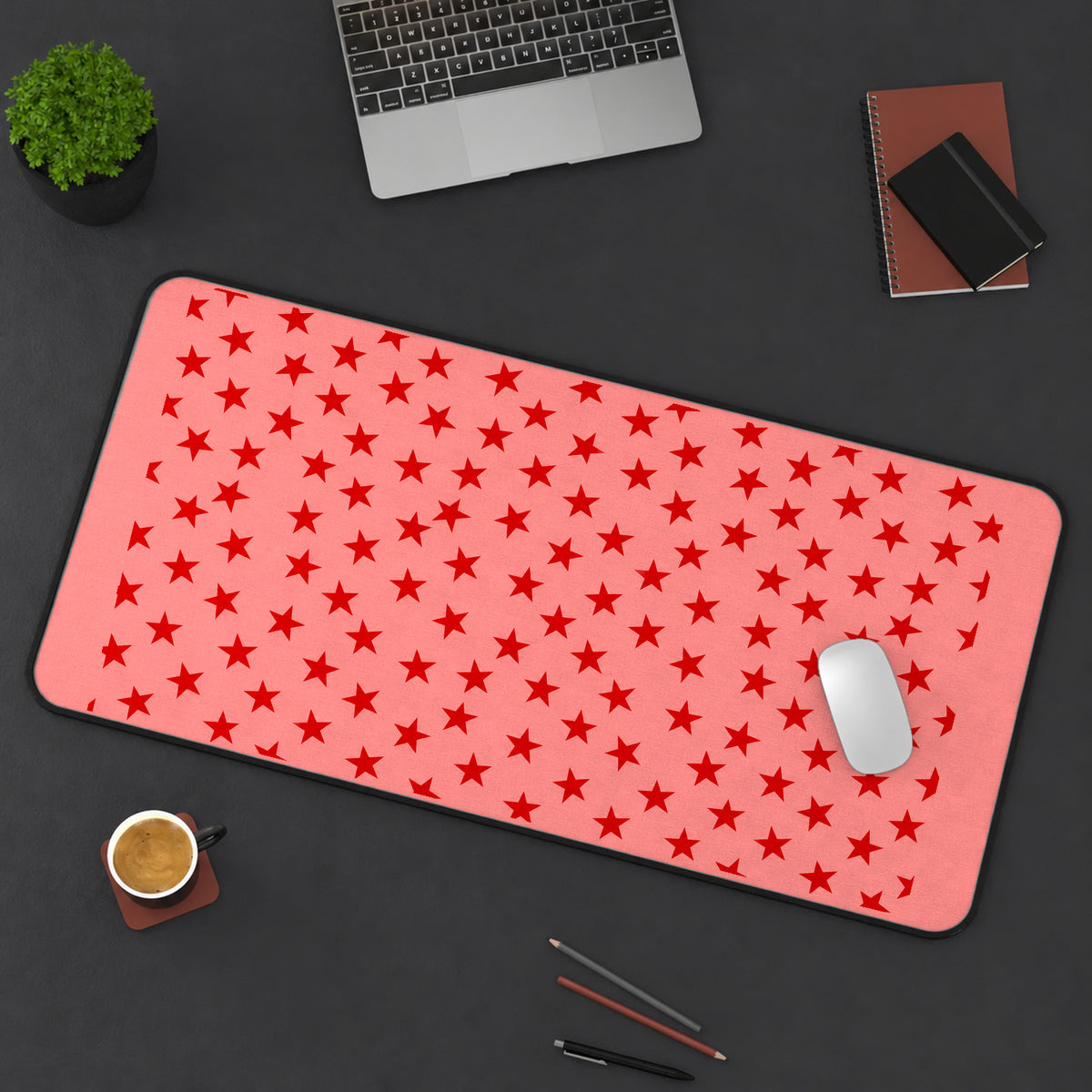 Red Stars on Pink desk mat — product mockup 3