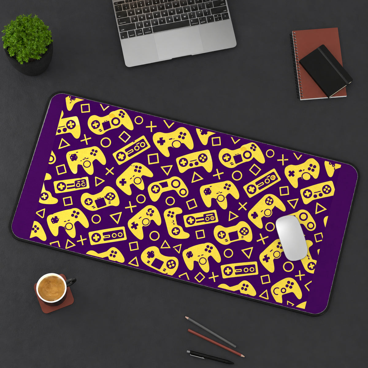 Purple and Yellow Game Controllers desk mat — product mockup 3