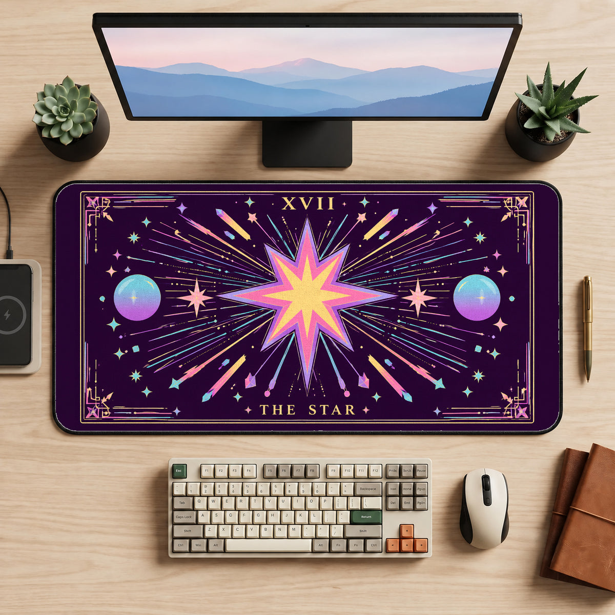 The Star Tarot Burst desk mat — product mockup 2