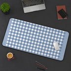 Blue and White Gingham desk mat — product mockup 3