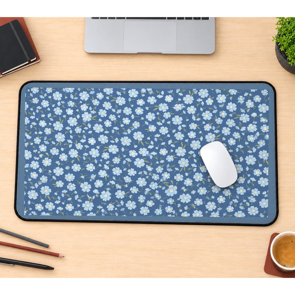 Blue Forget Me Not Flowers desk mat — product mockup 1