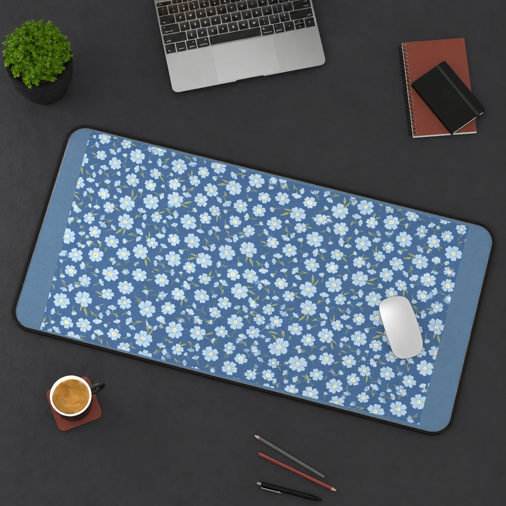 Blue Forget Me Not Flowers desk mat — product mockup 3