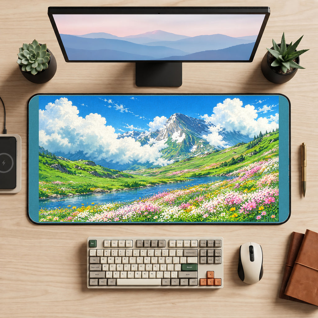 Alpine Wildflower Lake desk mat — product mockup 2