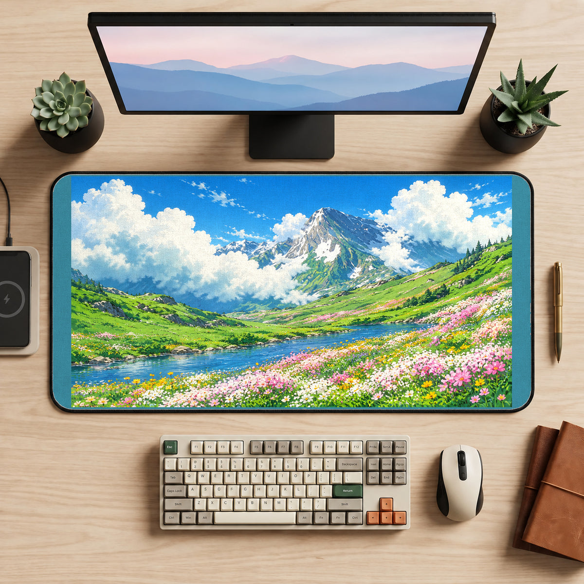 Alpine Wildflower Lake desk mat — product mockup 2