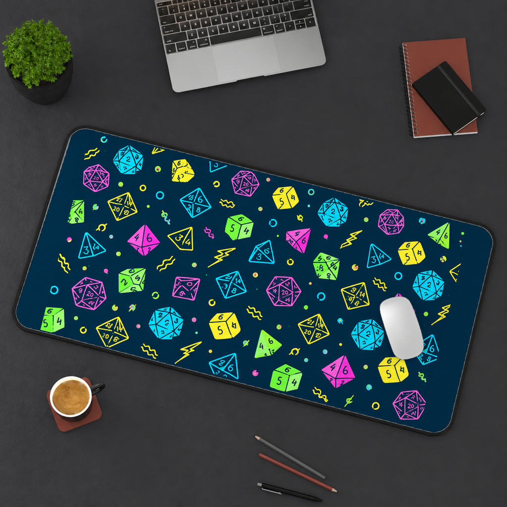 Neon Roleplaying Dice Pattern desk mat — product mockup 3