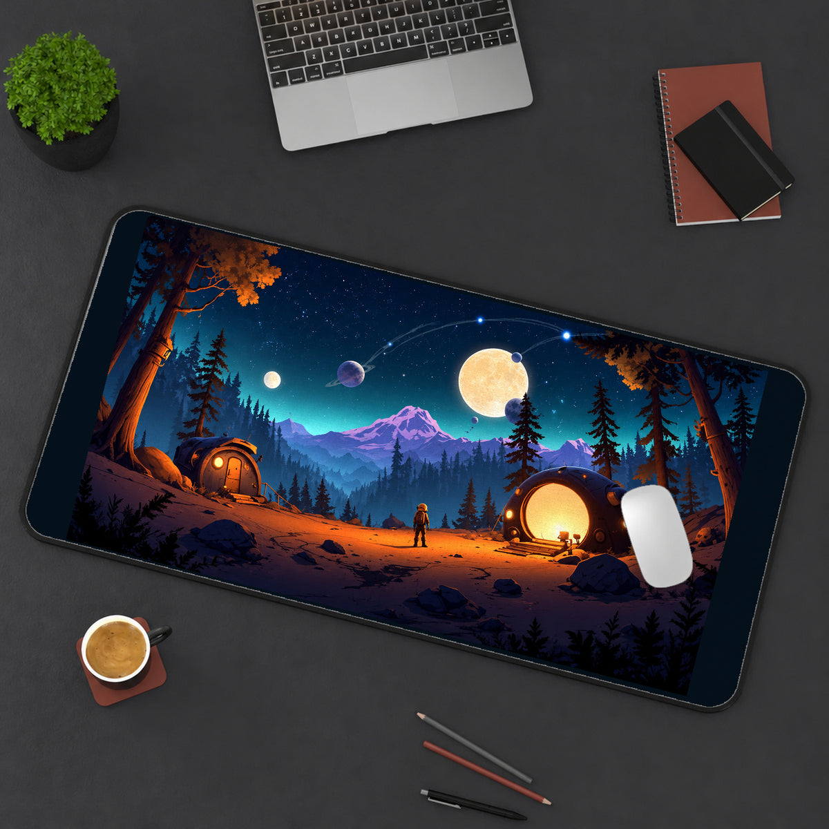 Starry Space Camp in the Pines desk mat — product mockup 3