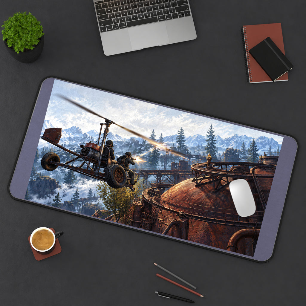 Scrap Aircraft over Snowy Mountains desk mat — product mockup 3