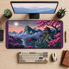 Pixel Pagoda and Blossom Lake desk mat — product mockup 2