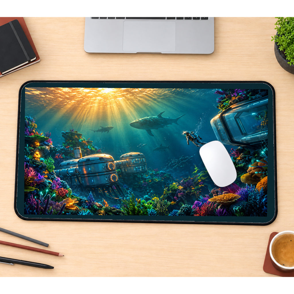 Underwater Habitats and Sea Life desk mat — product mockup 1