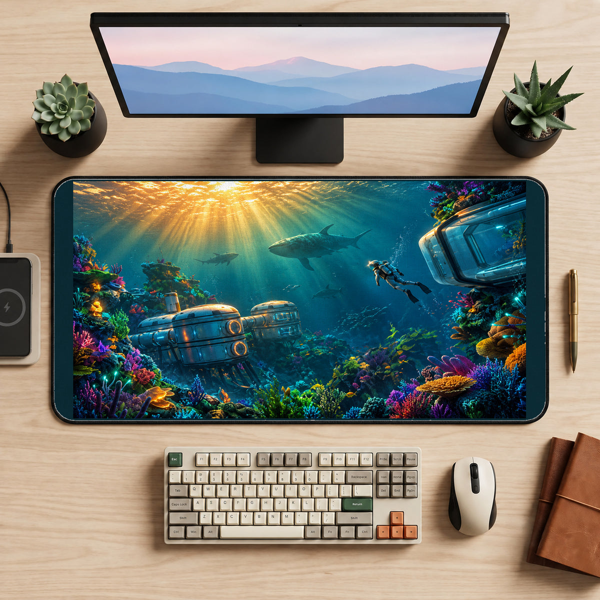 Underwater Habitats and Sea Life desk mat — product mockup 2