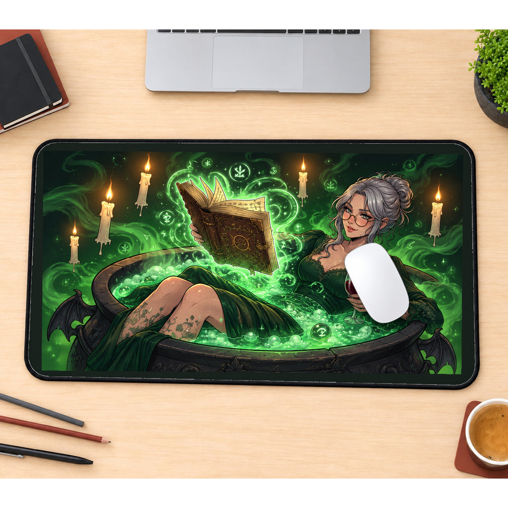 Witch in a Glowing Cauldron desk mat — product mockup 1