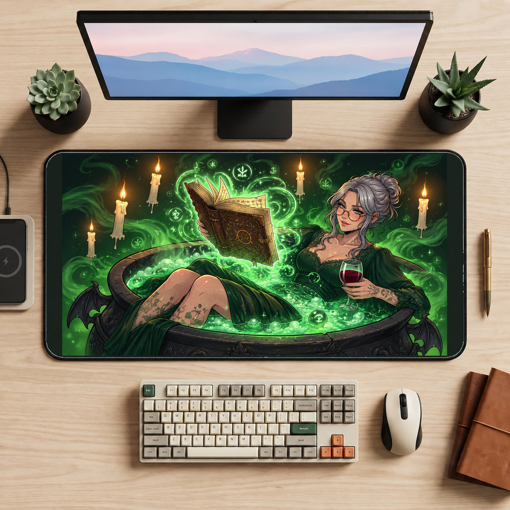Witch in a Glowing Cauldron desk mat — product mockup 2