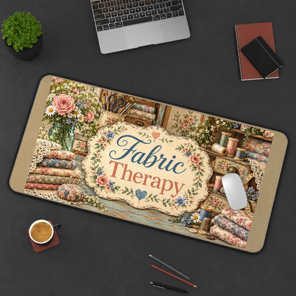 Fabric Therapy Sewing Still Life desk mat — product mockup 3
