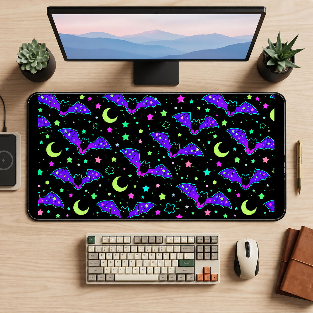 Purple Bats and Green Moons desk mat — product mockup 2