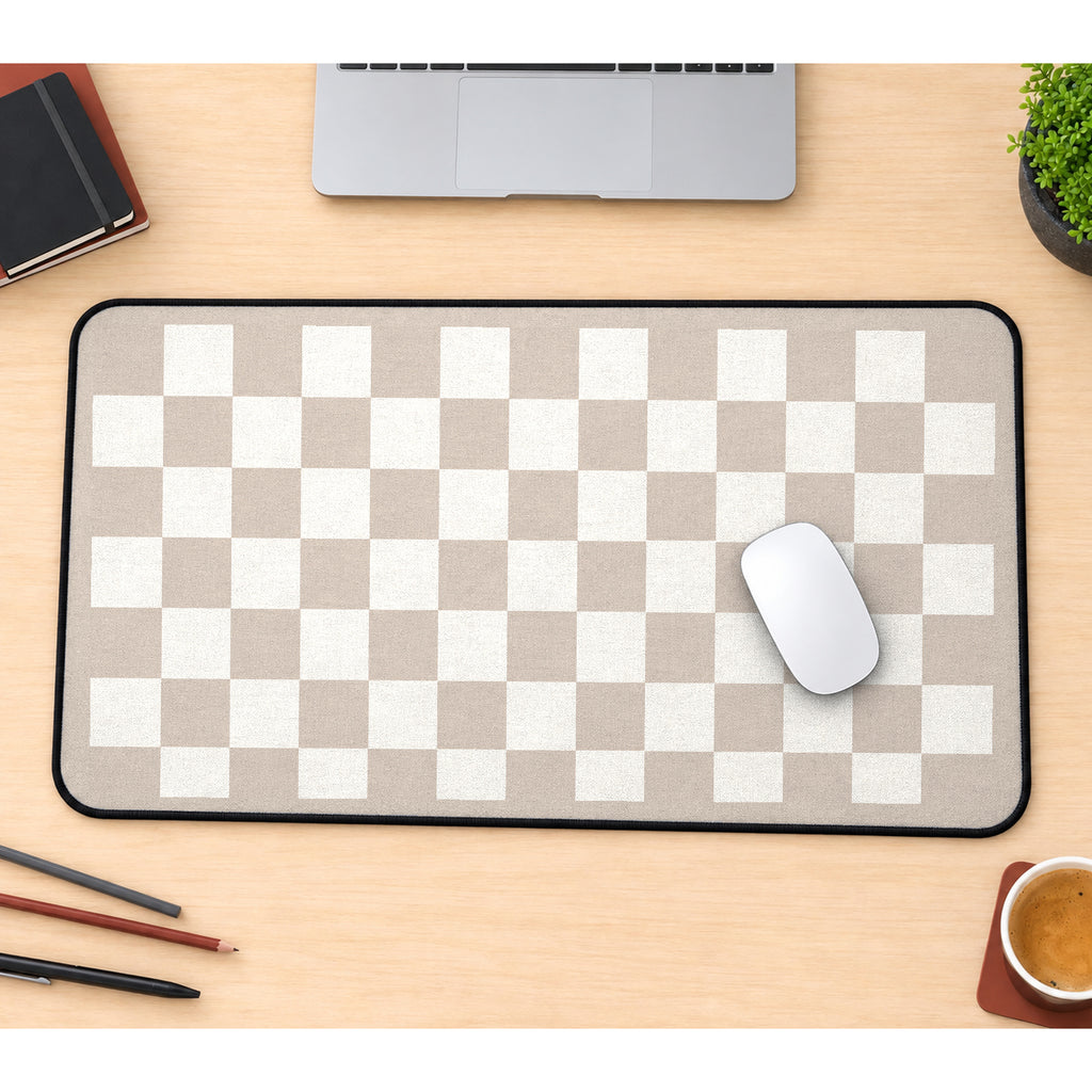 Warm Neutral Checkerboard desk mat — product mockup 1