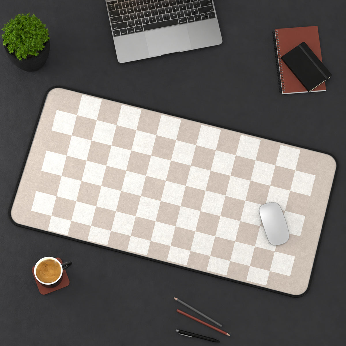 Warm Neutral Checkerboard desk mat — product mockup 3