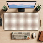 Taupe Cottage Gingham desk mat — product mockup 2