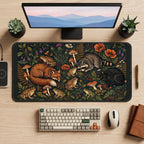Sleeping Woodland Animals and Flowers desk mat — product mockup 2