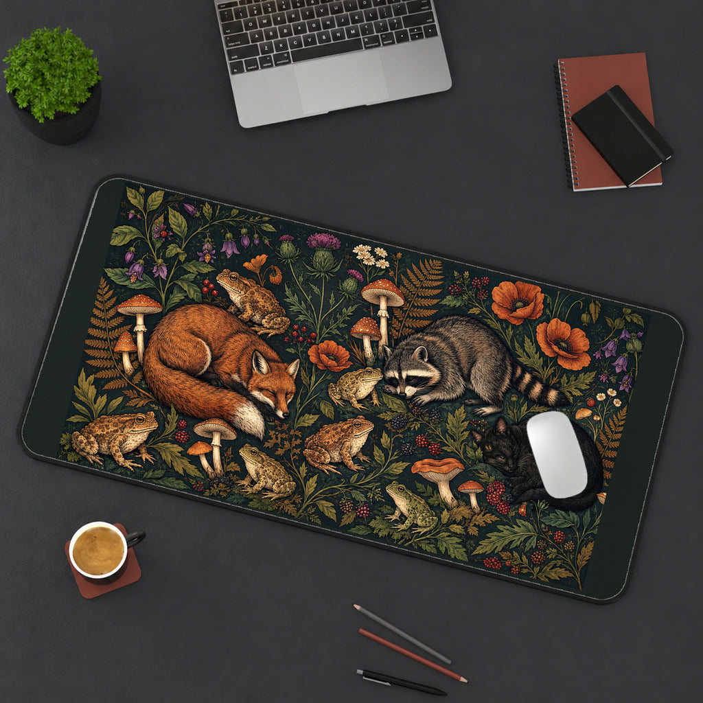 Sleeping Woodland Animals and Flowers desk mat — product mockup 3