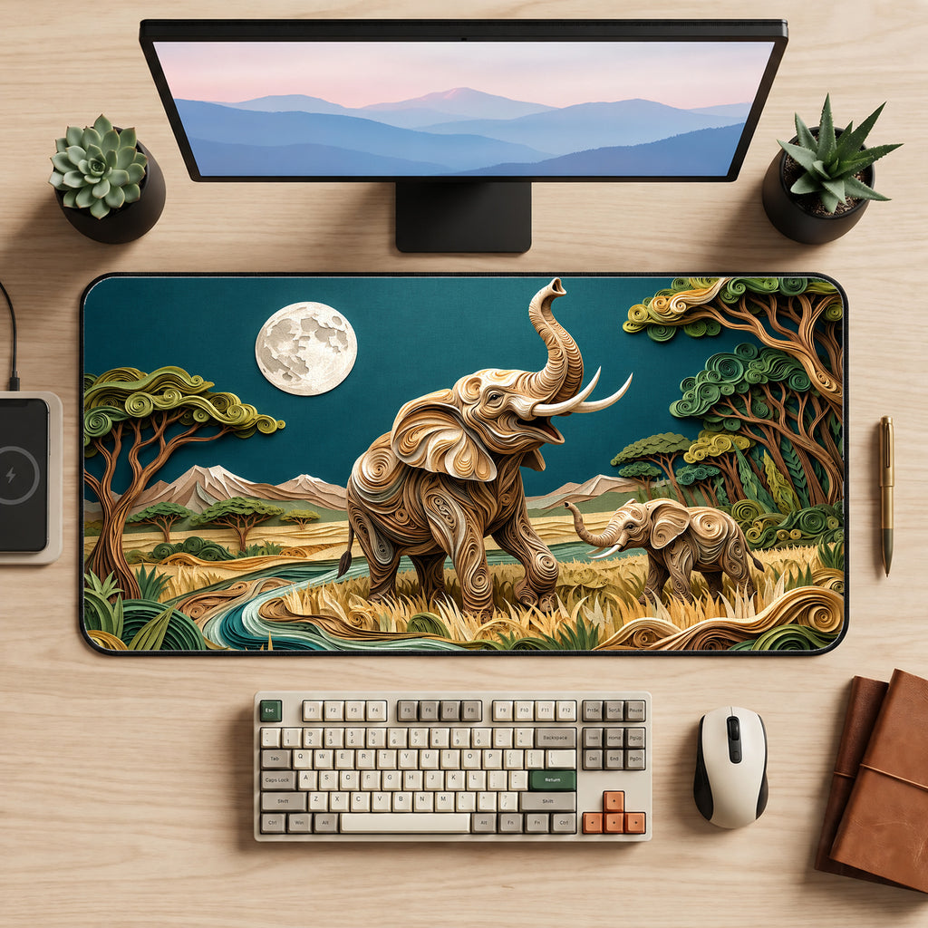Elephants Beneath the Moon Desk Mat — product mockup 2