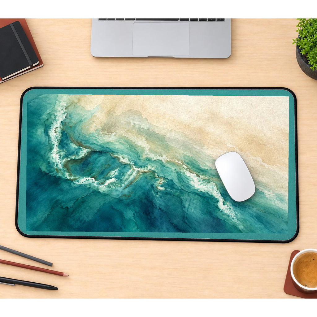 Teal Watercolor Coastal Edge desk mat — product mockup 1