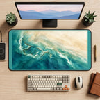 Teal Watercolor Coastal Edge desk mat — product mockup 2
