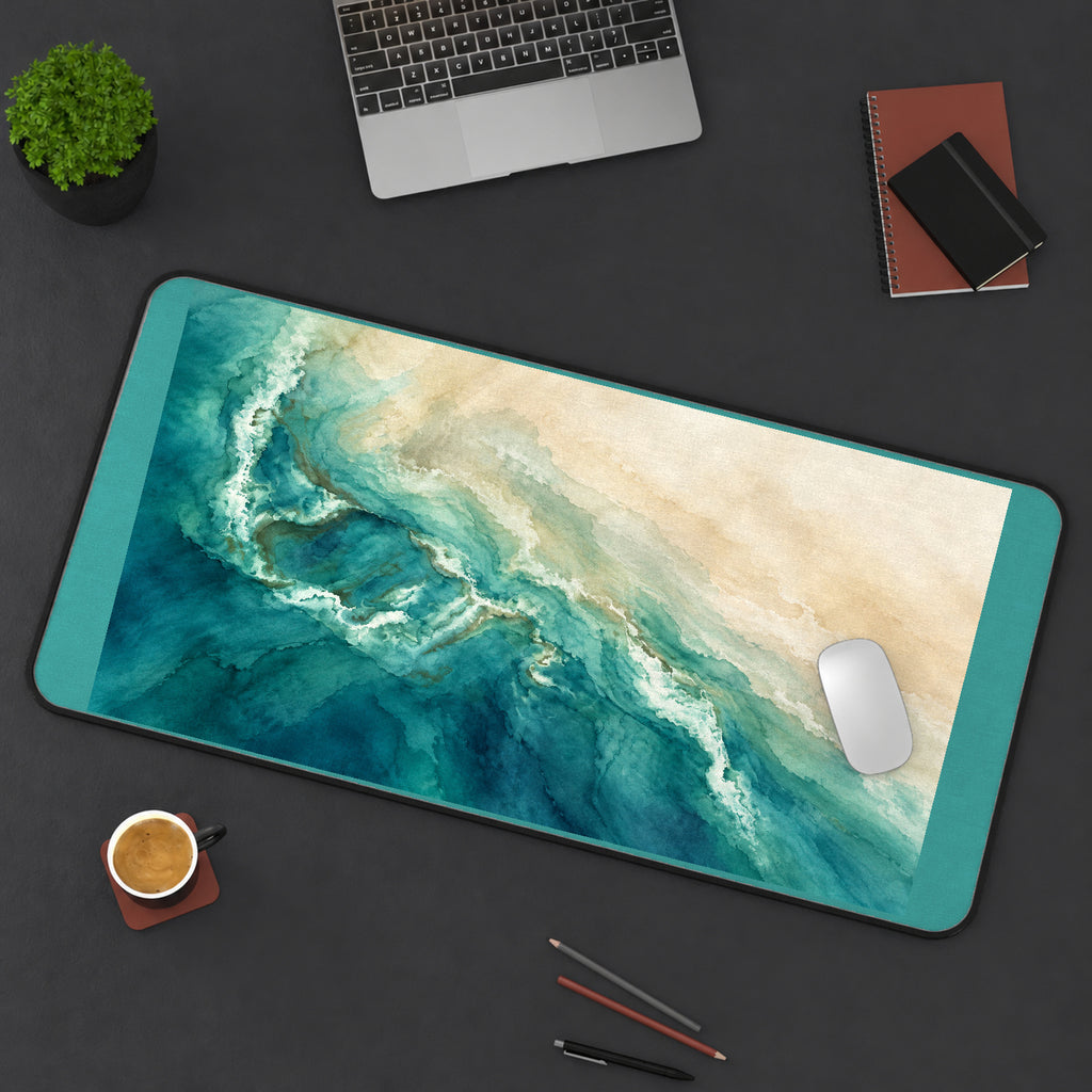 Teal Watercolor Coastal Edge desk mat — product mockup 3