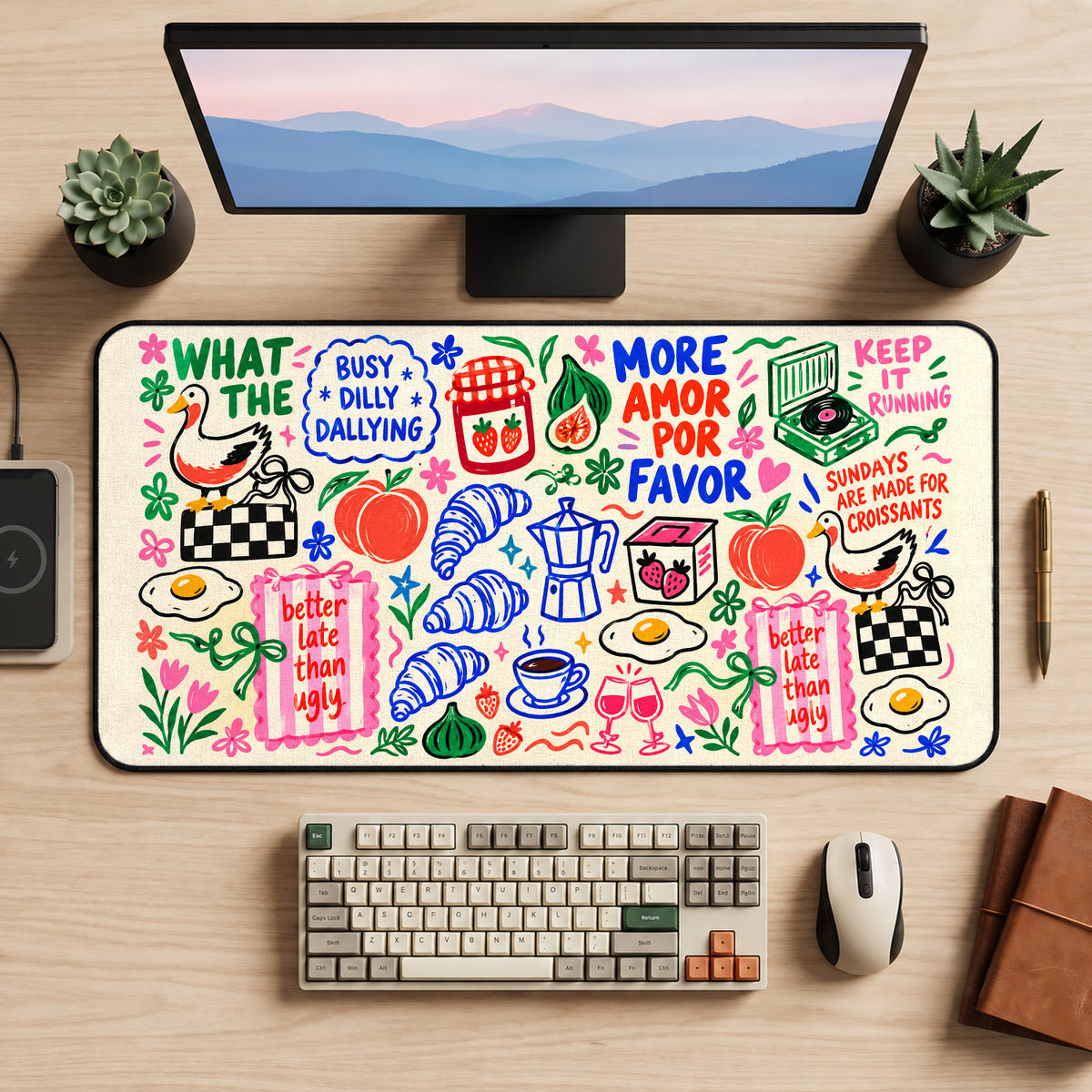 Breakfast Coffee Doodle Collage desk mat — product mockup 2