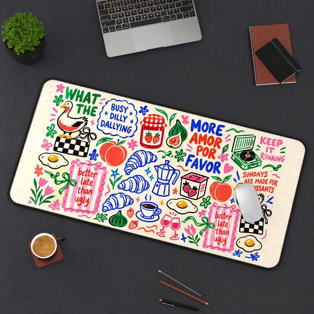 Breakfast Coffee Doodle Collage desk mat — product mockup 3