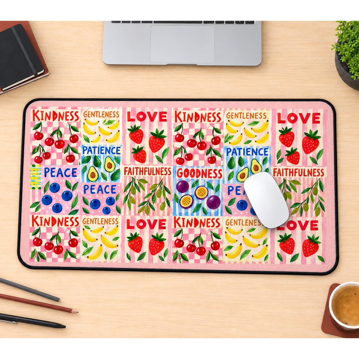 Fruit and Kindness Patchwork desk mat — product mockup 1