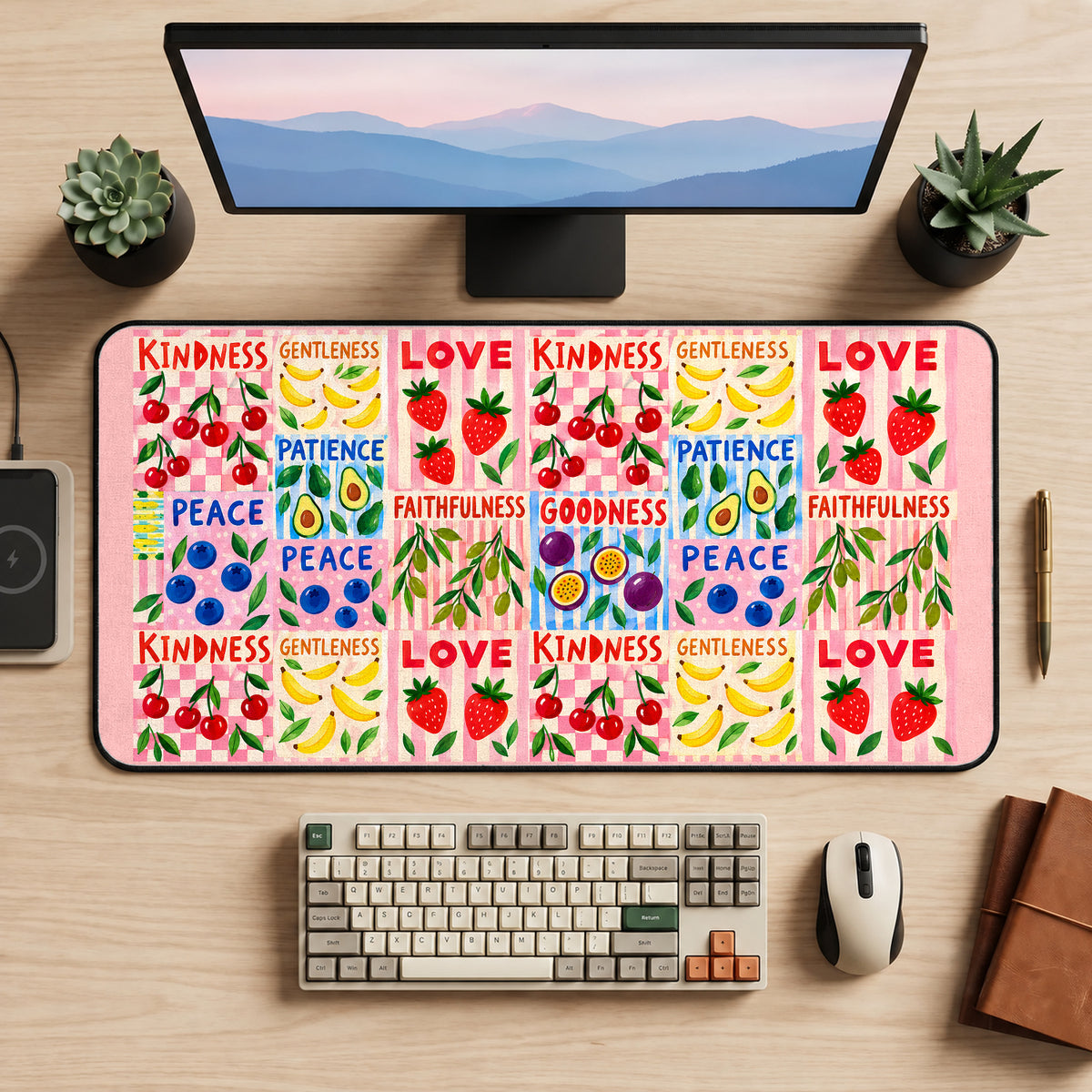 Fruit and Kindness Patchwork desk mat — product mockup 2