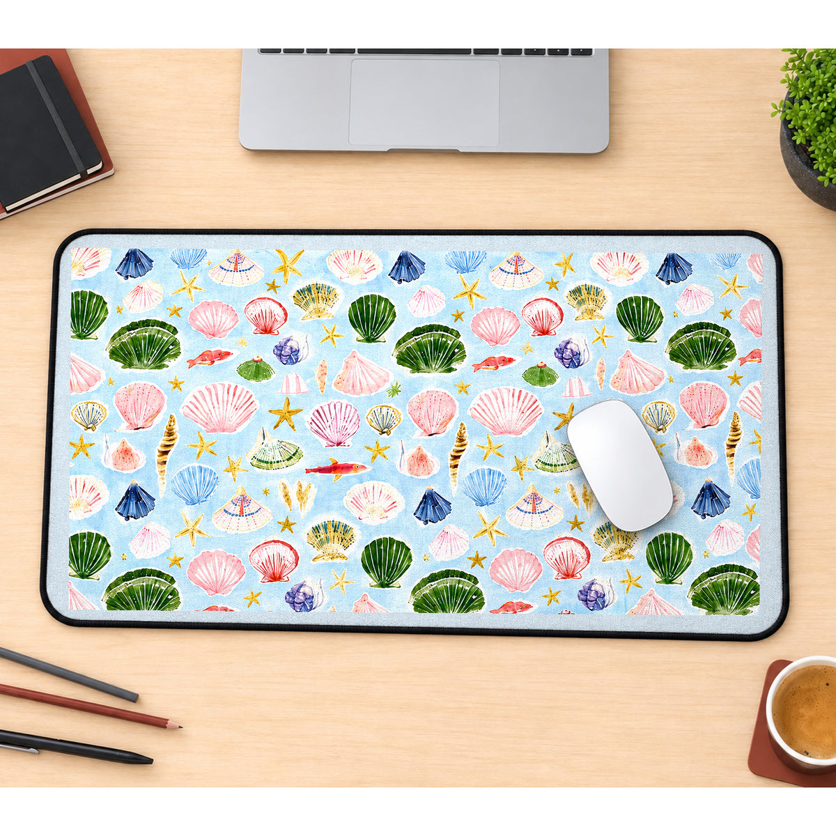 Pastel Seashell Garden Pattern desk mat — product mockup 1