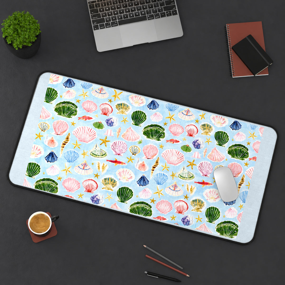 Pastel Seashell Garden Pattern desk mat — product mockup 3