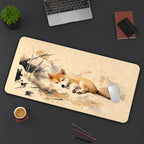 Sleeping Shiba Puppy Watercolor desk mat — product mockup 3