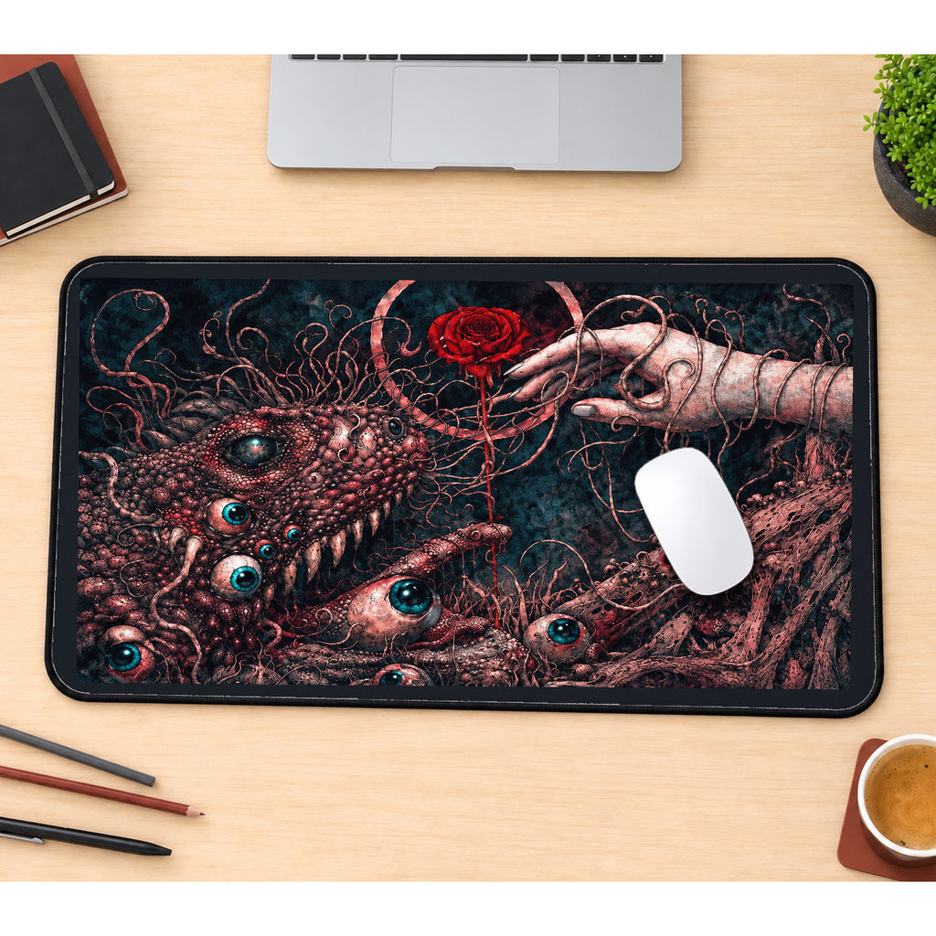 Eldritch Eyes and Red Rose desk mat — product mockup 1