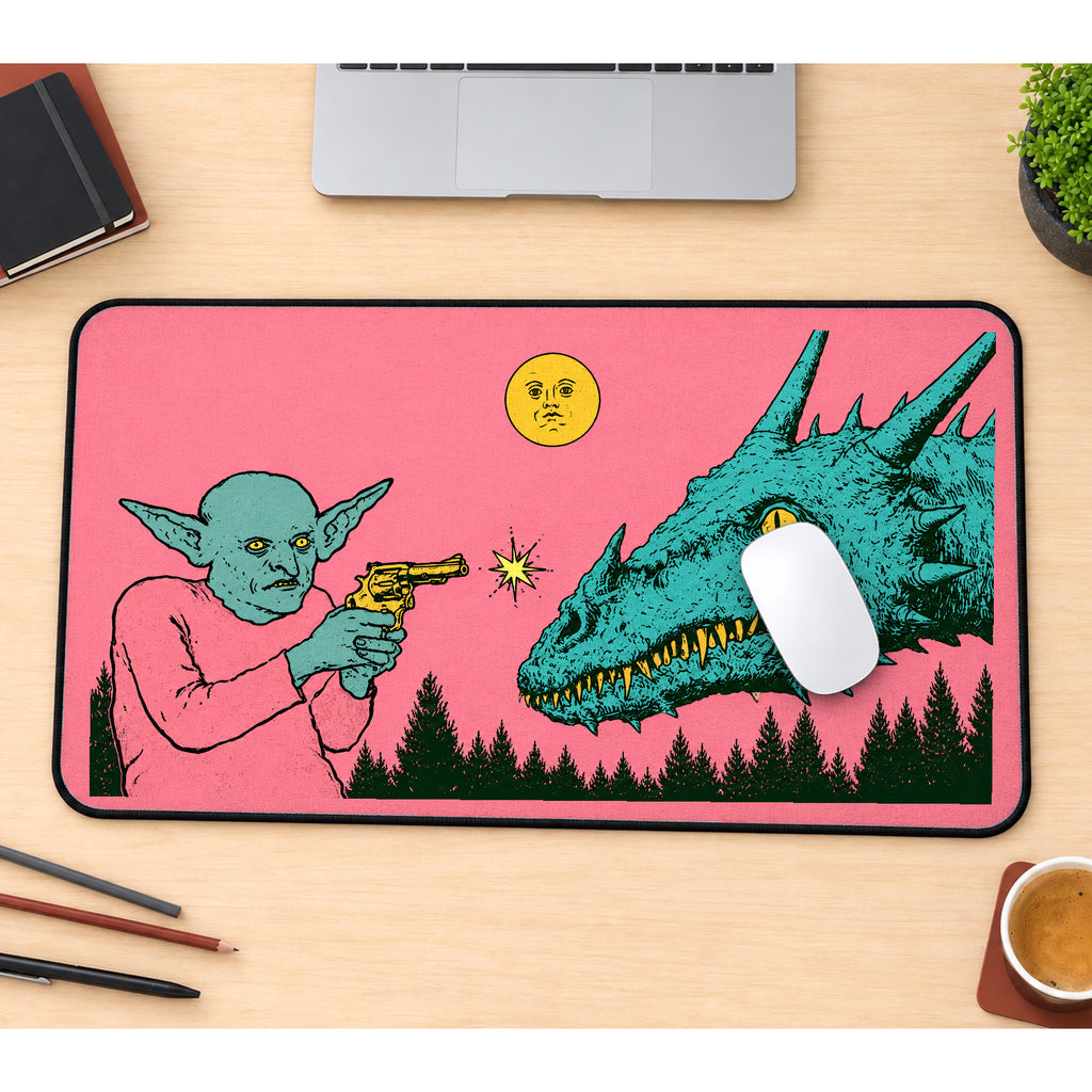 Goblin and Teal Dragon Encounter desk mat — product mockup 1