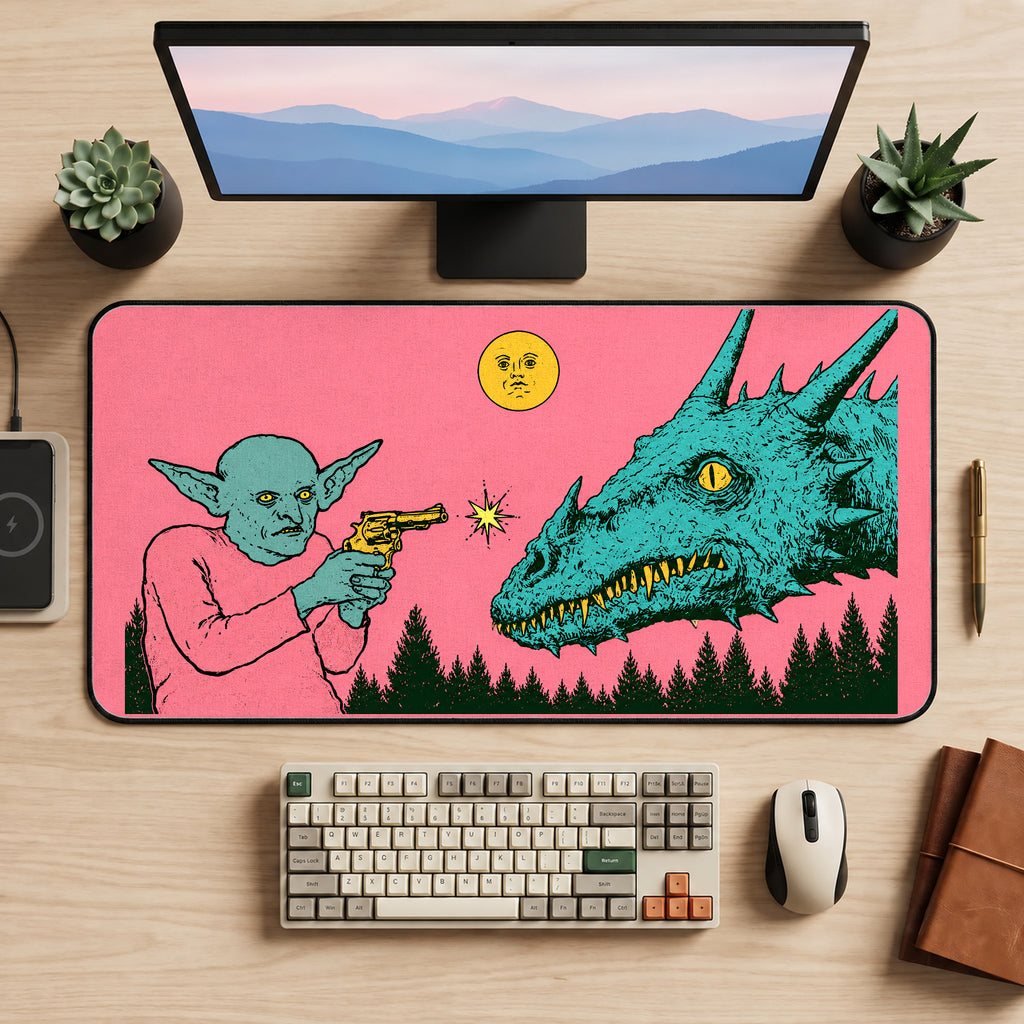 Goblin and Teal Dragon Encounter desk mat — product mockup 2
