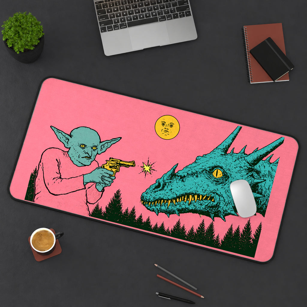 Goblin and Teal Dragon Encounter desk mat — product mockup 3