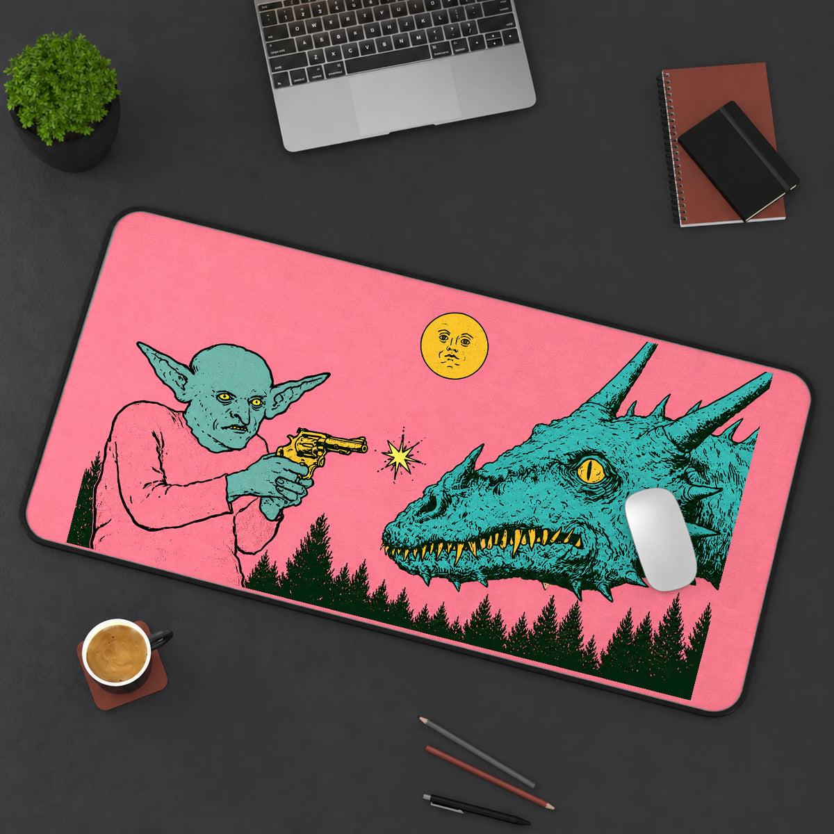 Goblin and Teal Dragon Encounter desk mat — product mockup 3