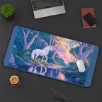 White Unicorn in Enchanted Woods desk mat — product mockup 3