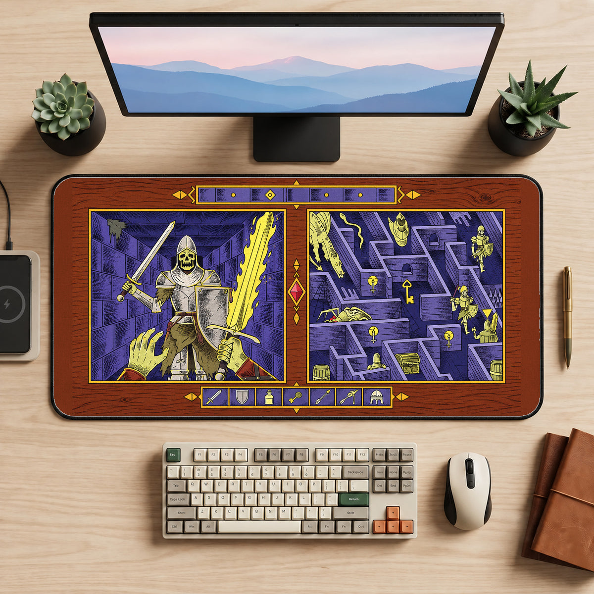 Skeleton Warrior Dungeon Map desk mat — product mockup 2