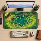 Round Woodland Lily Pond desk mat — product mockup 2