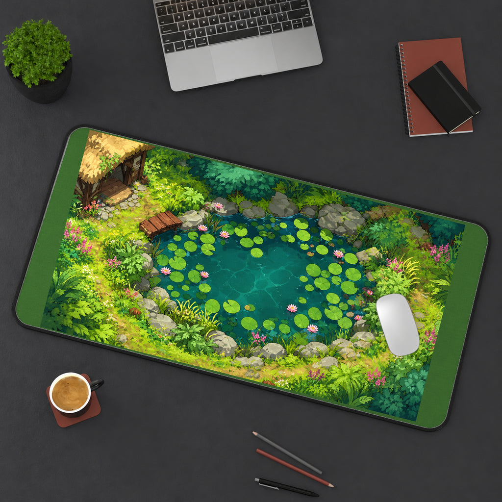 Round Woodland Lily Pond desk mat — product mockup 3