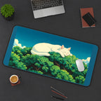 Giant Sleeping White Cat in Trees desk mat — product mockup 3