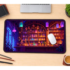 Glowing Apothecary Potion Shelves desk mat — product mockup 1