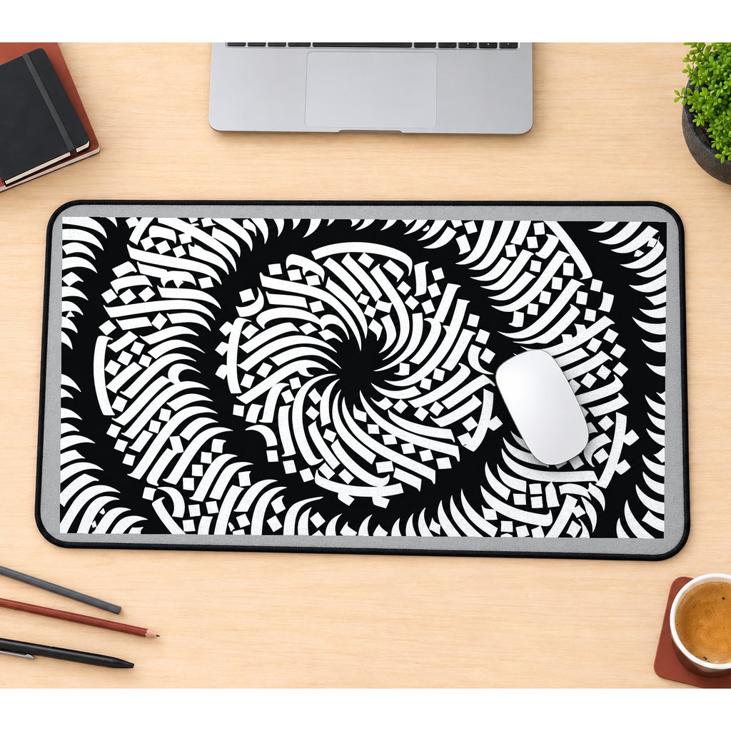 Black and White Optical Mandala desk mat — product mockup 1