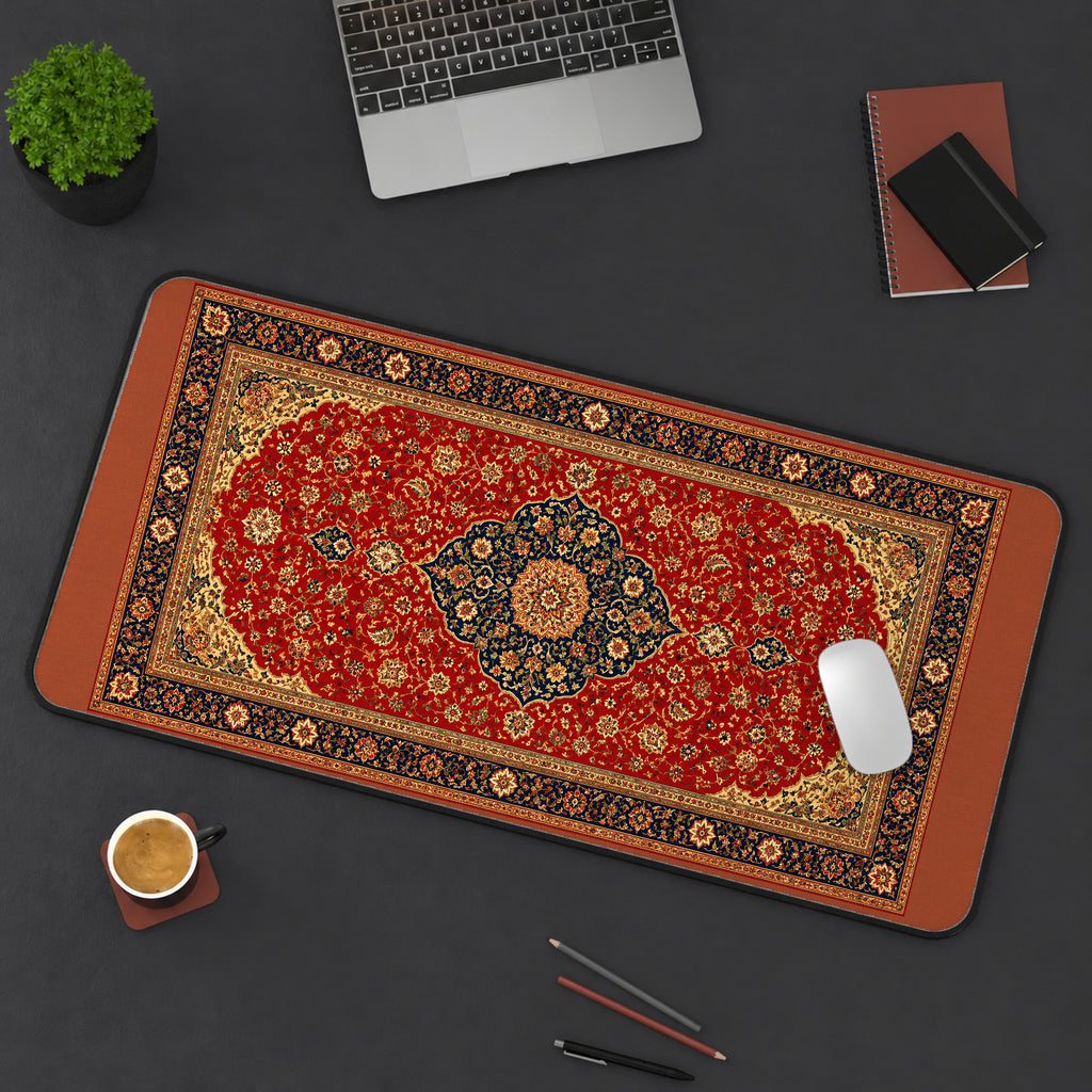 Red Turkish Rug Floral Pattern desk mat — product mockup 3