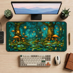 Glowing Mushroom Forest Hollow desk mat — product mockup 2