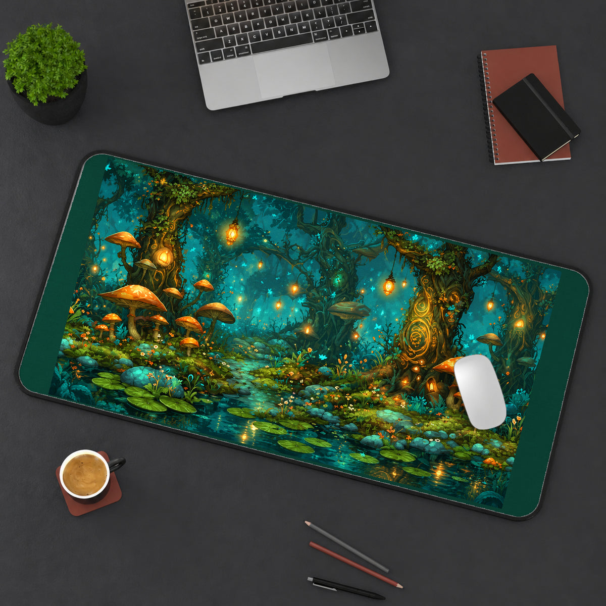 Glowing Mushroom Forest Hollow desk mat — product mockup 3