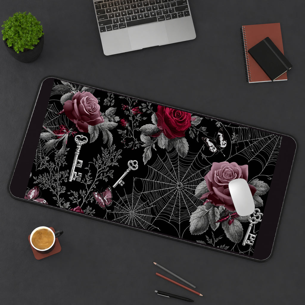 Gothic Roses Spiderwebs and Keys desk mat — product mockup 3